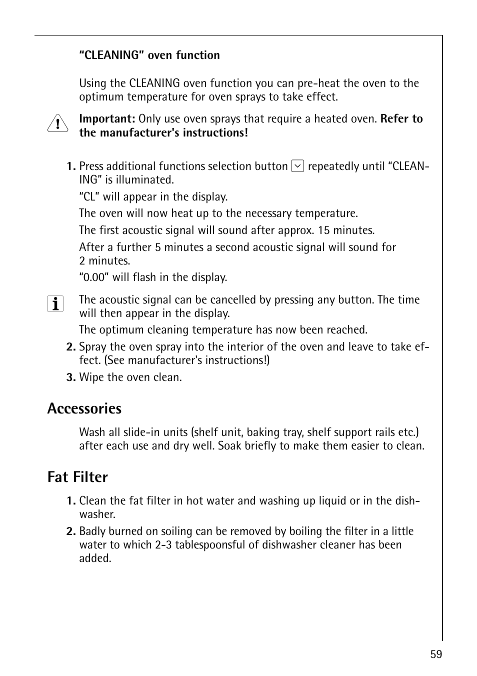 Accessories, Fat filter | Electrolux COMPETENCE B8100-1 User Manual | Page 59 / 72