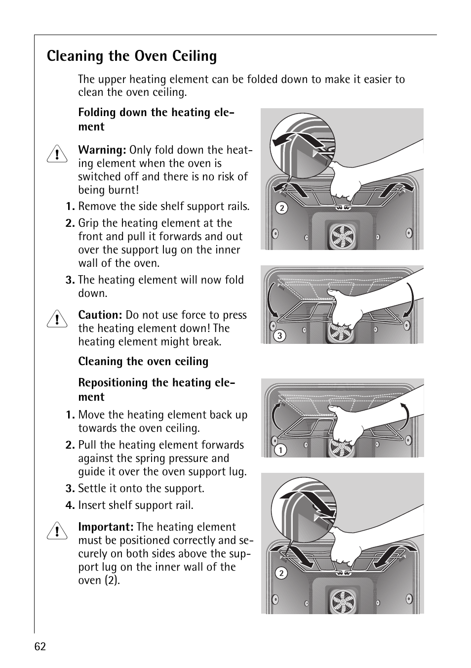 Cleaning the oven ceiling | Electrolux COMPETENCE B8100-1 User Manual | Page 62 / 72
