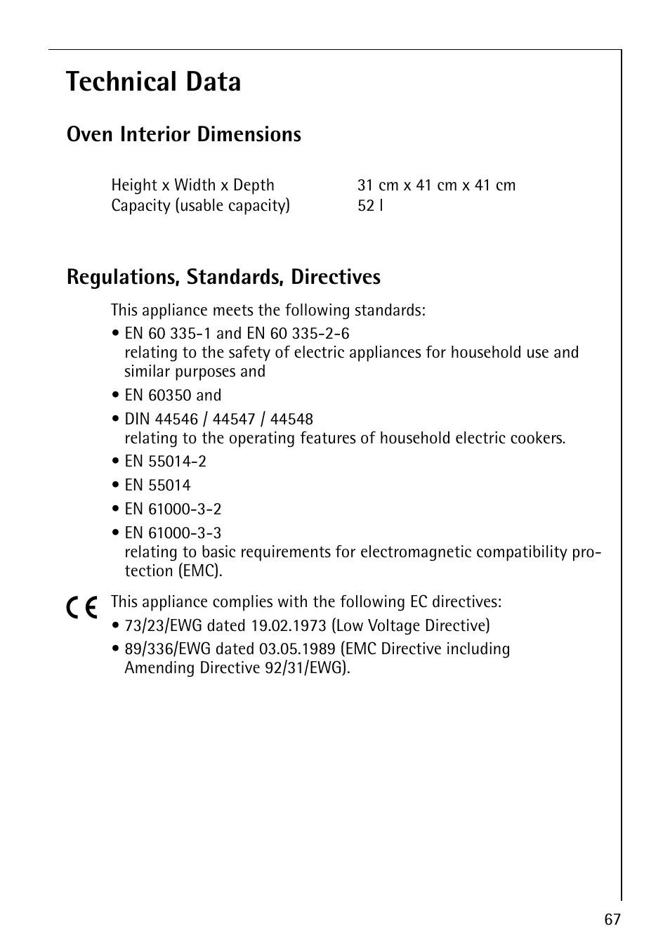 Technical data | Electrolux COMPETENCE B8100-1 User Manual | Page 67 / 72