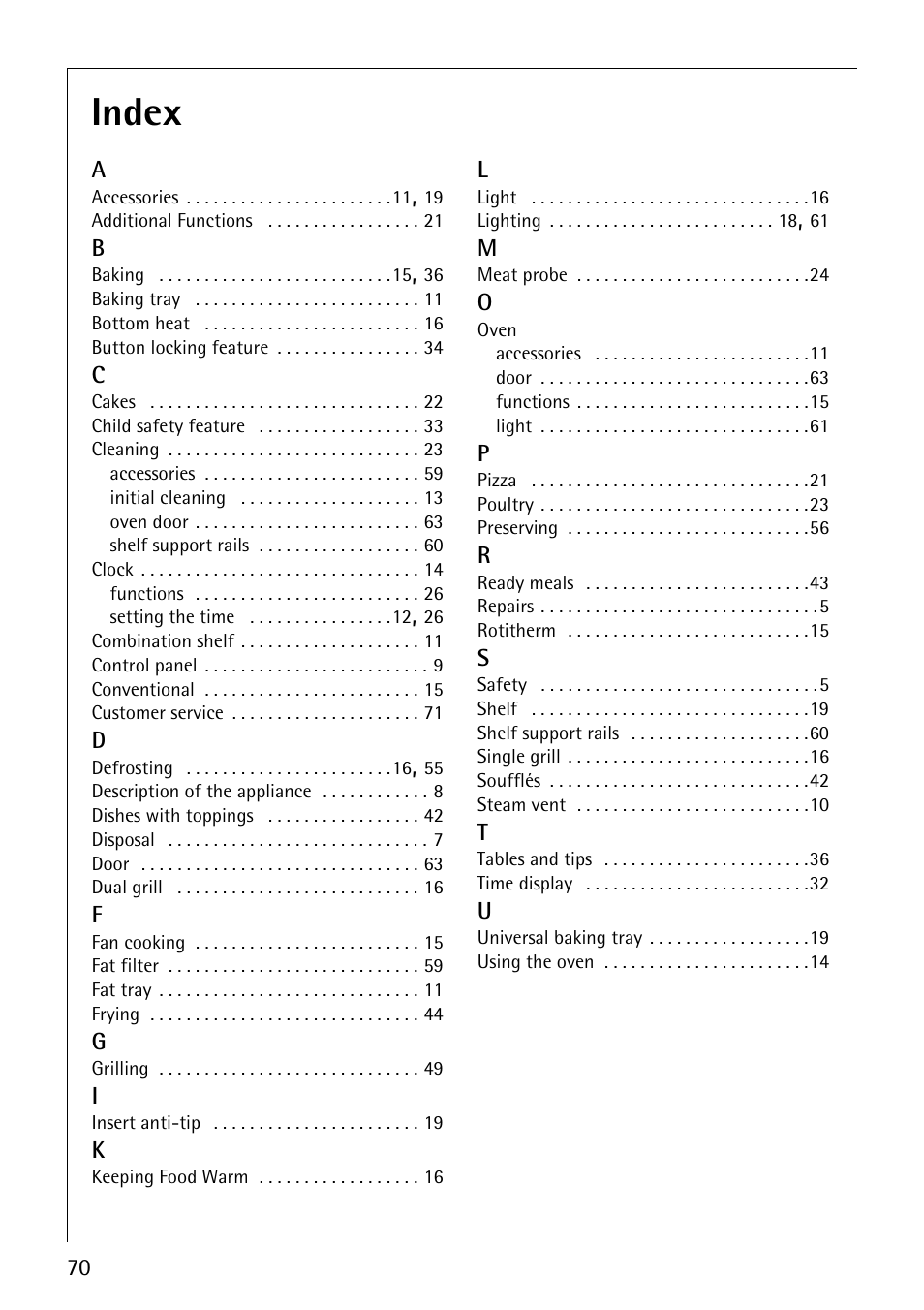 Index | Electrolux COMPETENCE B8100-1 User Manual | Page 70 / 72