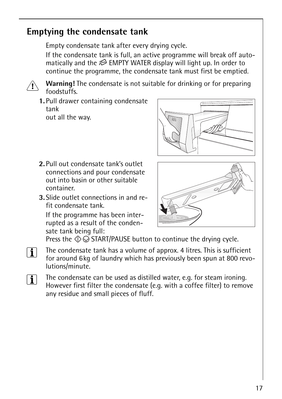 Emptying the condensate tank | Electrolux 5540 User Manual | Page 17 / 32