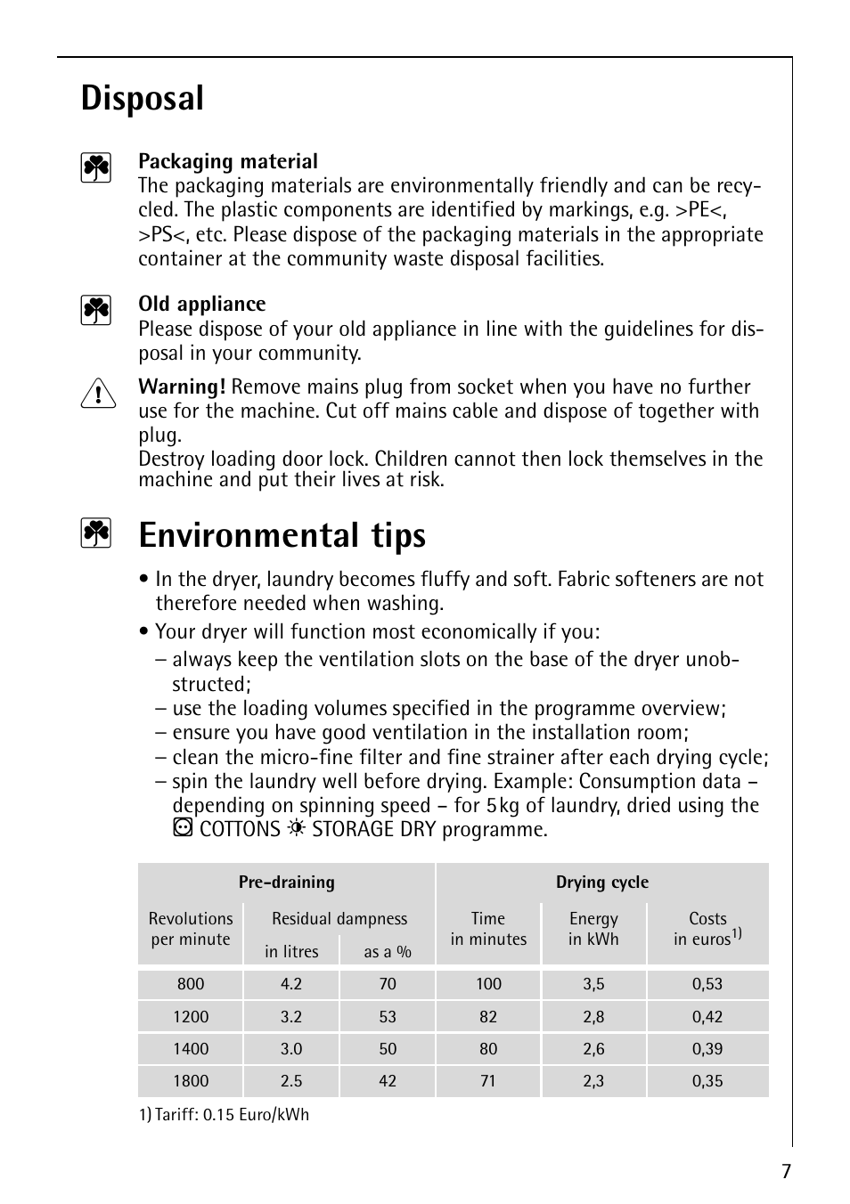 Disposal 2, 2 environmental tips | Electrolux 5540 User Manual | Page 7 / 32