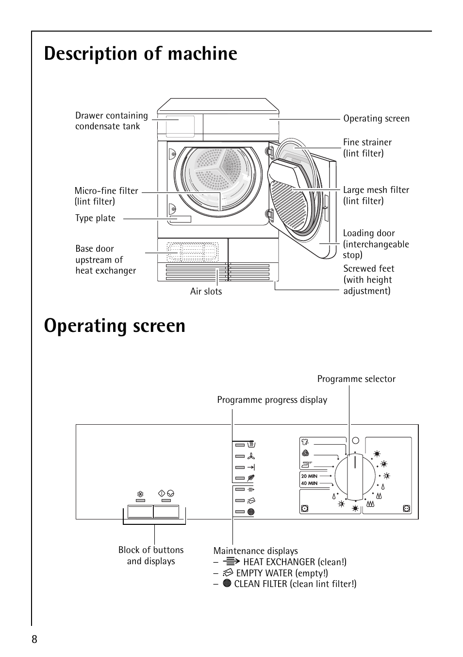 Description of machine operating screen | Electrolux 5540 User Manual | Page 8 / 32