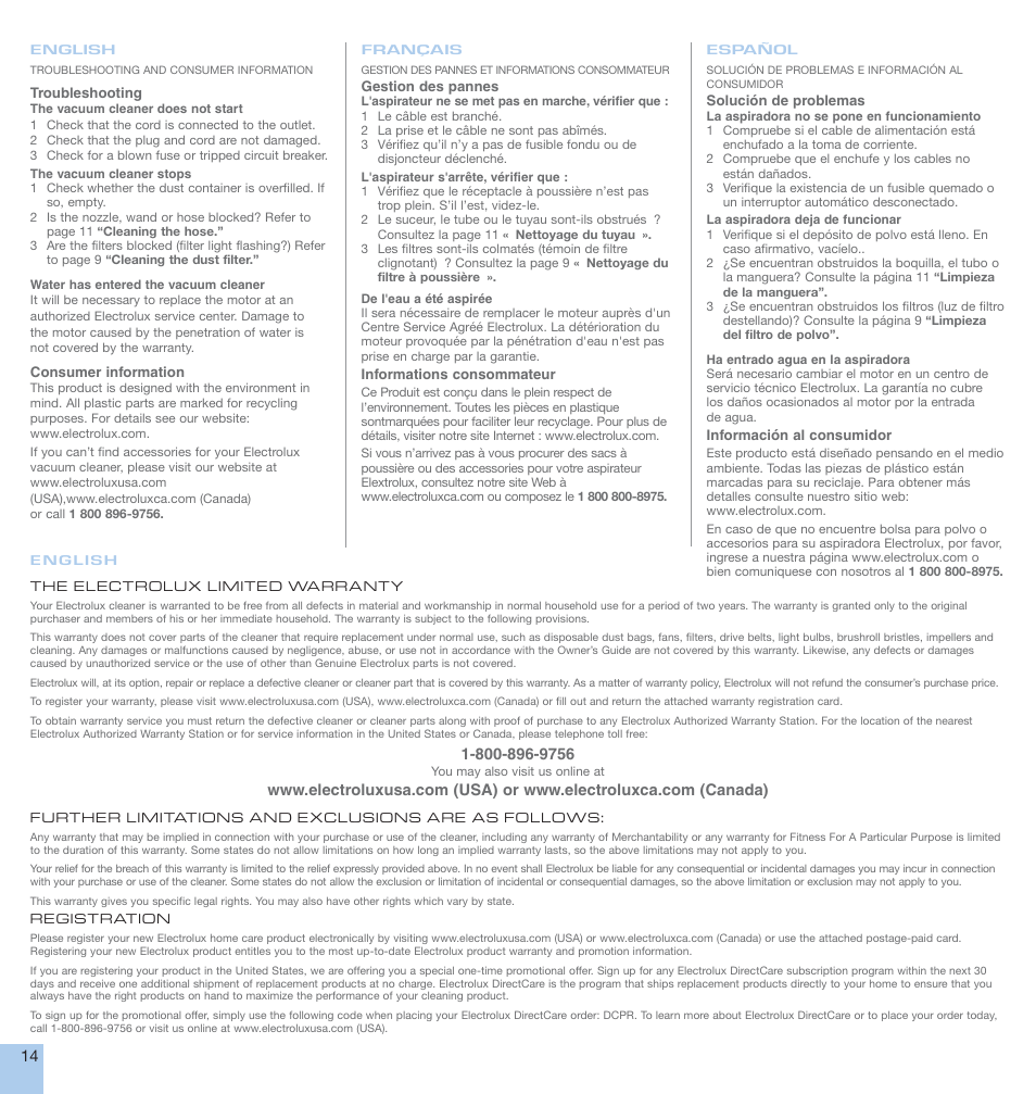 Electrolux CANISTER User Manual | Page 14 / 16