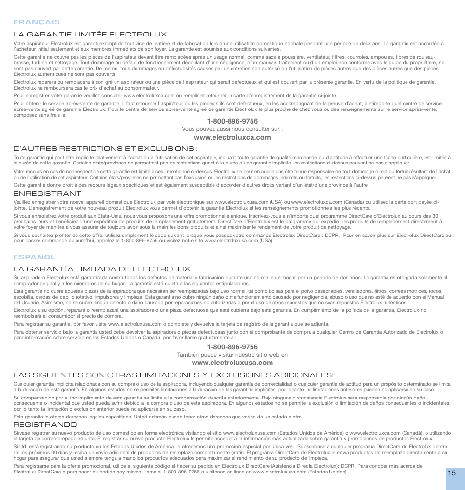 Electrolux CANISTER User Manual | Page 15 / 16