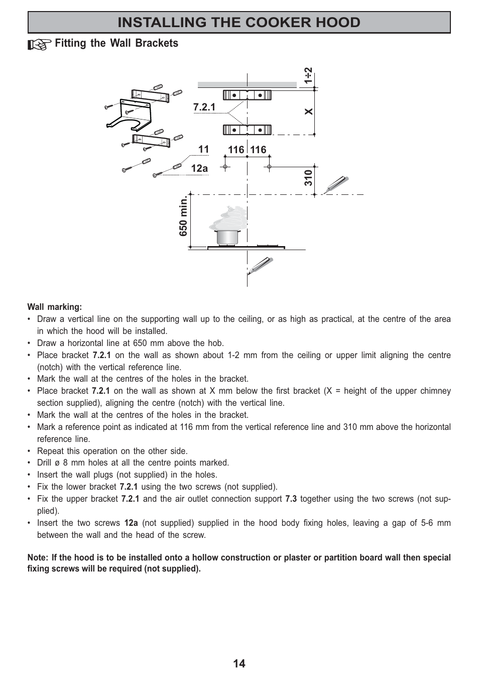 Installing the cooker hood | Electrolux CH 950 User Manual | Page 14 / 20