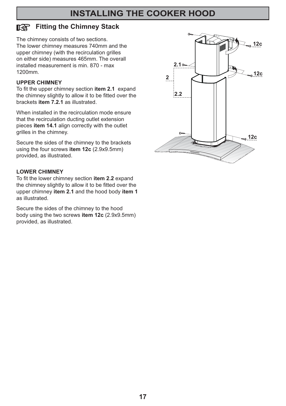 Installing the cooker hood | Electrolux CH 950 User Manual | Page 17 / 20