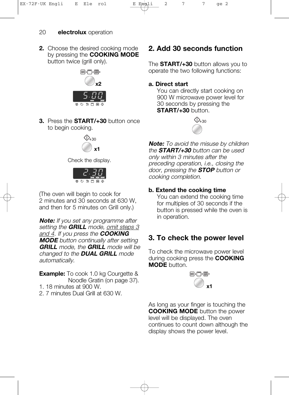 Add 30 seconds function | Electrolux EMS26405 User Manual | Page 20 / 52