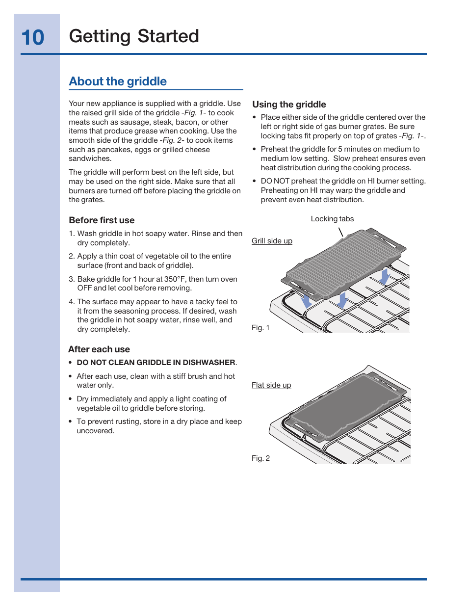 Getting started, About the griddle | Electrolux 316520001 User Manual | Page 10 / 64