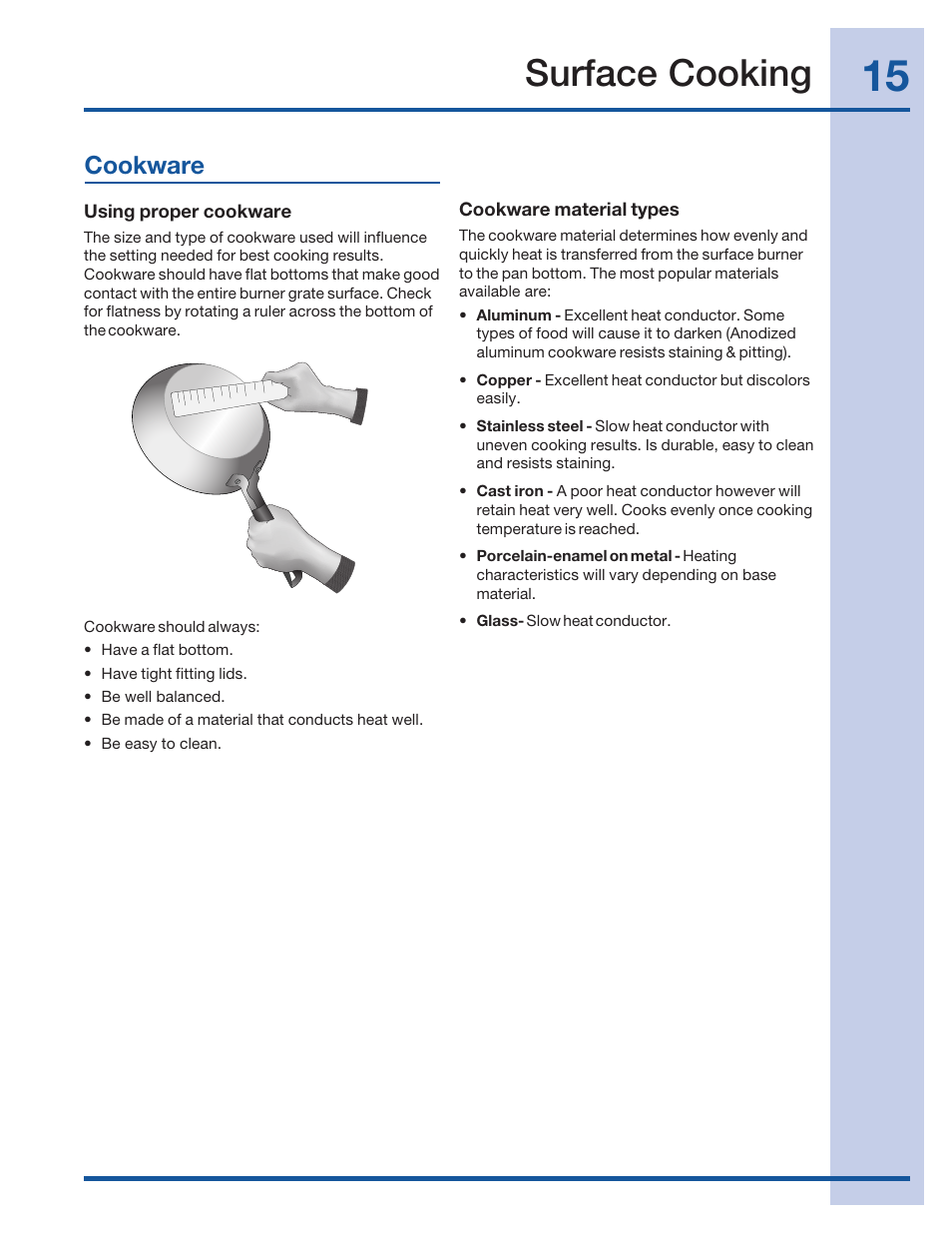 Surface cooking, Cookware | Electrolux 316520001 User Manual | Page 15 / 64