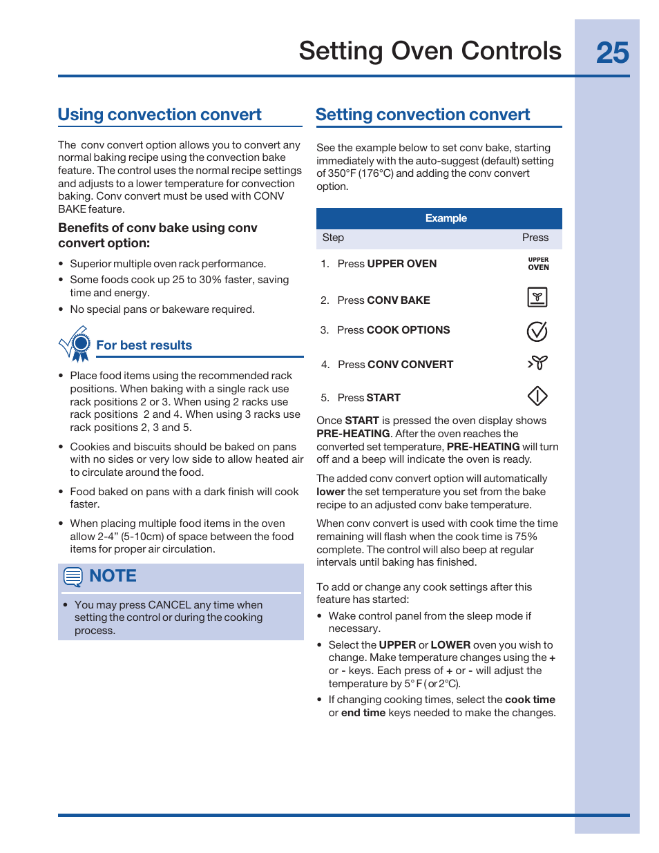 Setting oven controls | Electrolux 316520001 User Manual | Page 25 / 64