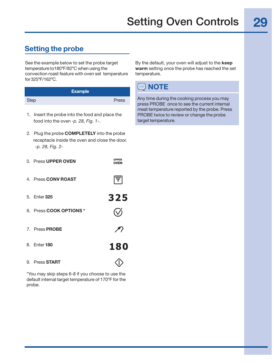 Setting oven controls, Setting the probe | Electrolux 316520001 User Manual | Page 29 / 64