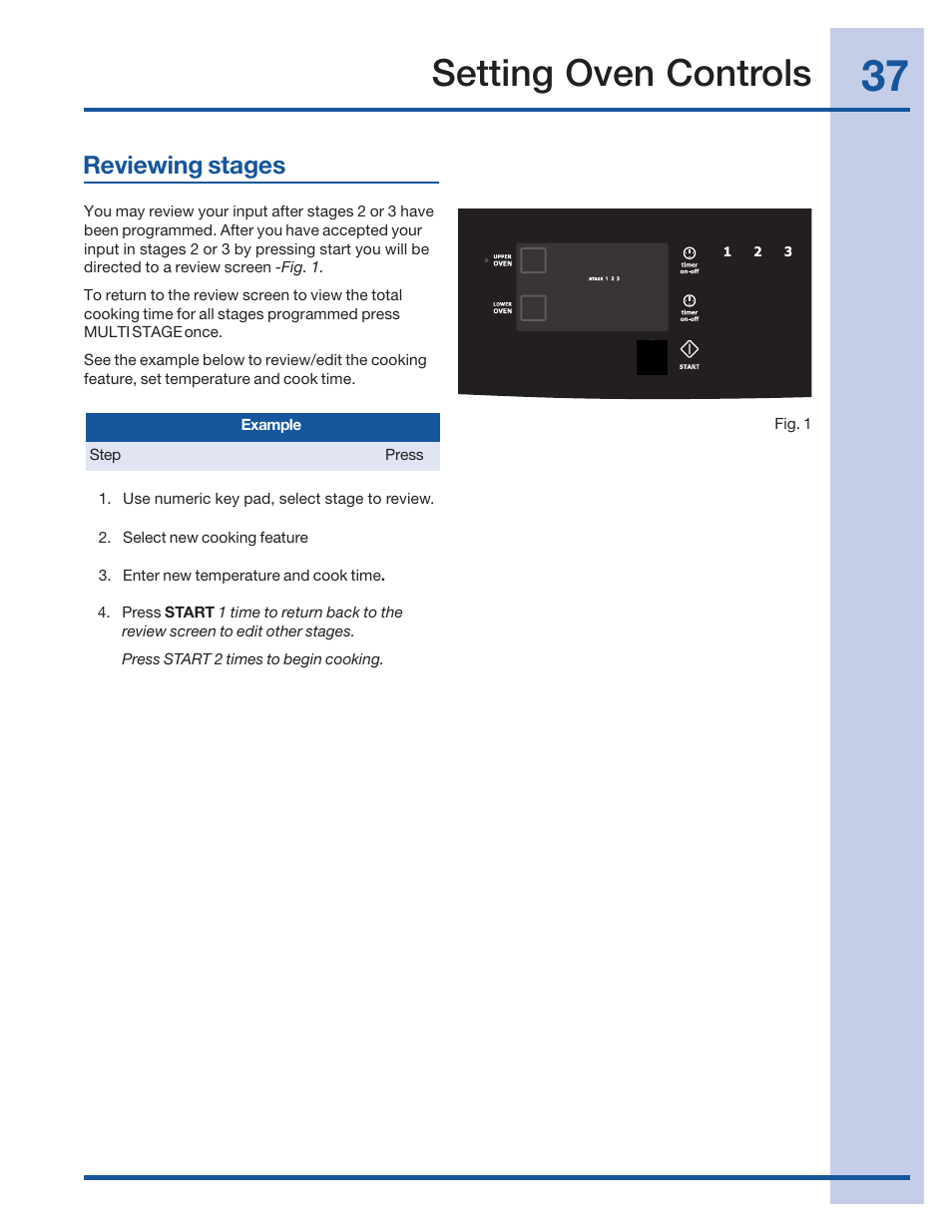 Setting oven controls, Reviewing stages | Electrolux 316520001 User Manual | Page 37 / 64