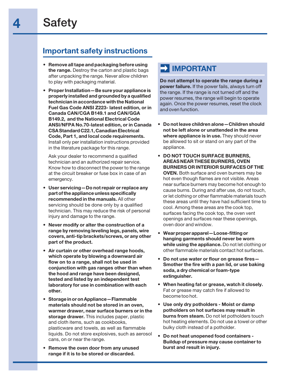 Safety, Important safety instructions, Important | Electrolux 316520001 User Manual | Page 4 / 64