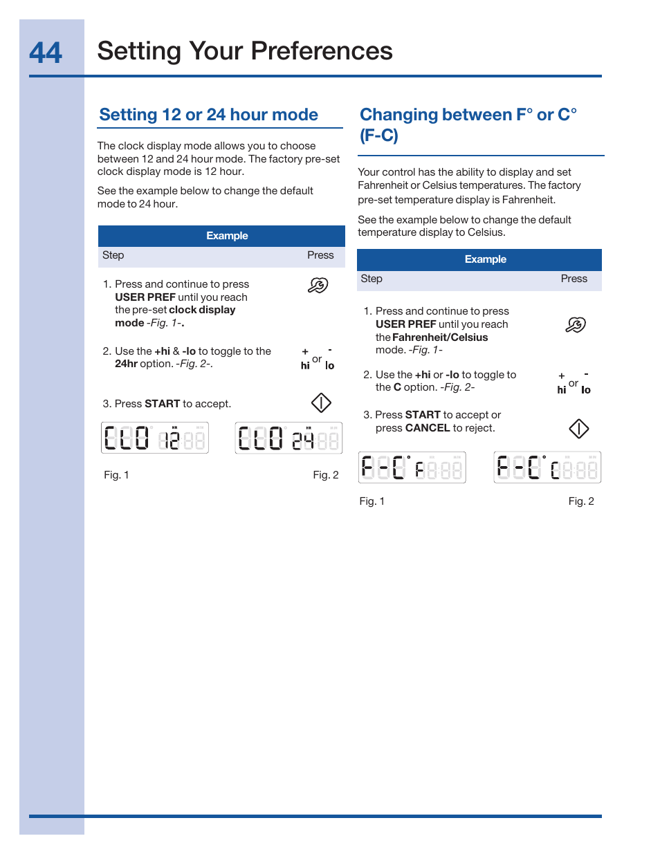 Setting your preferences | Electrolux 316520001 User Manual | Page 44 / 64