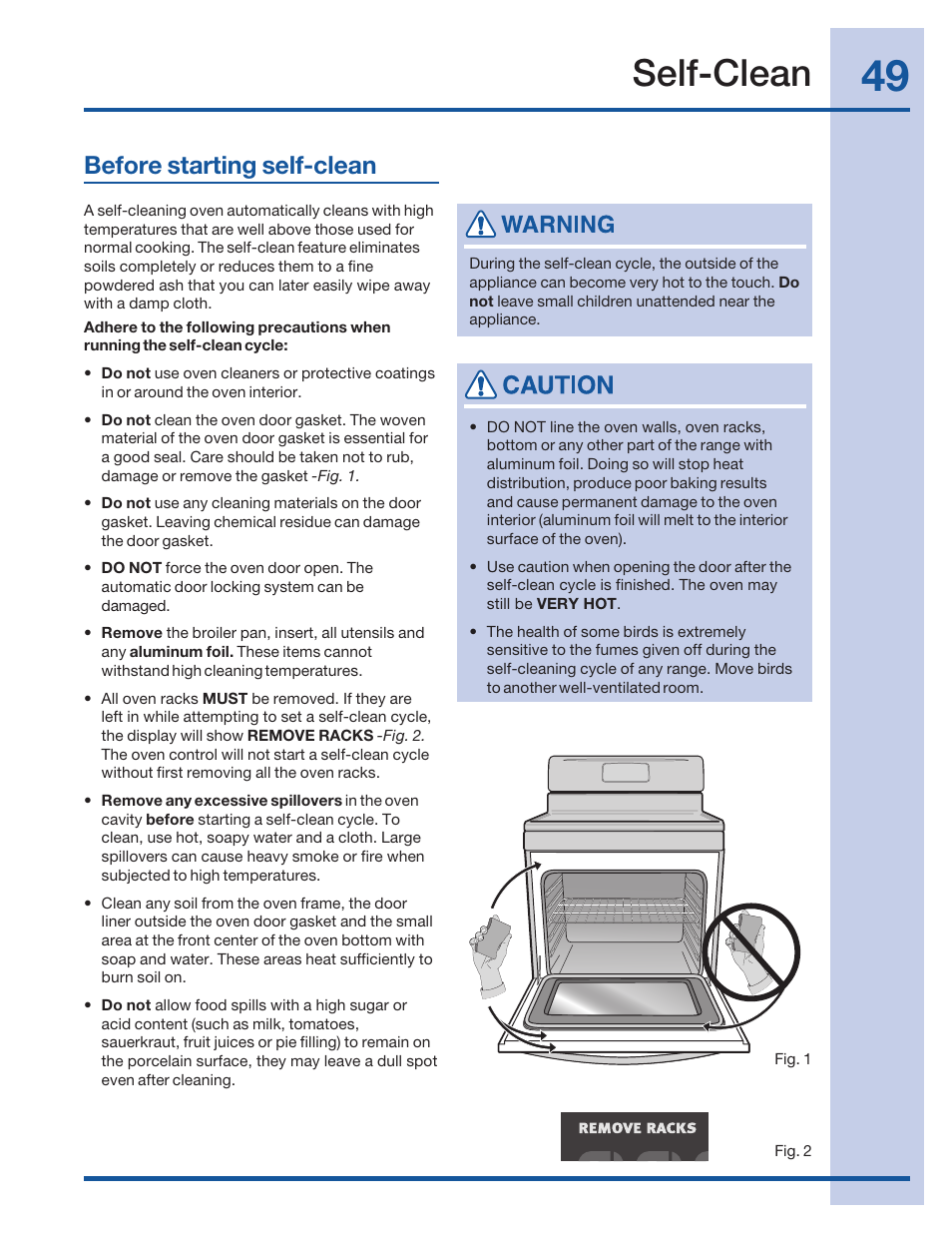 Self-clean, Before starting self-clean | Electrolux 316520001 User Manual | Page 49 / 64