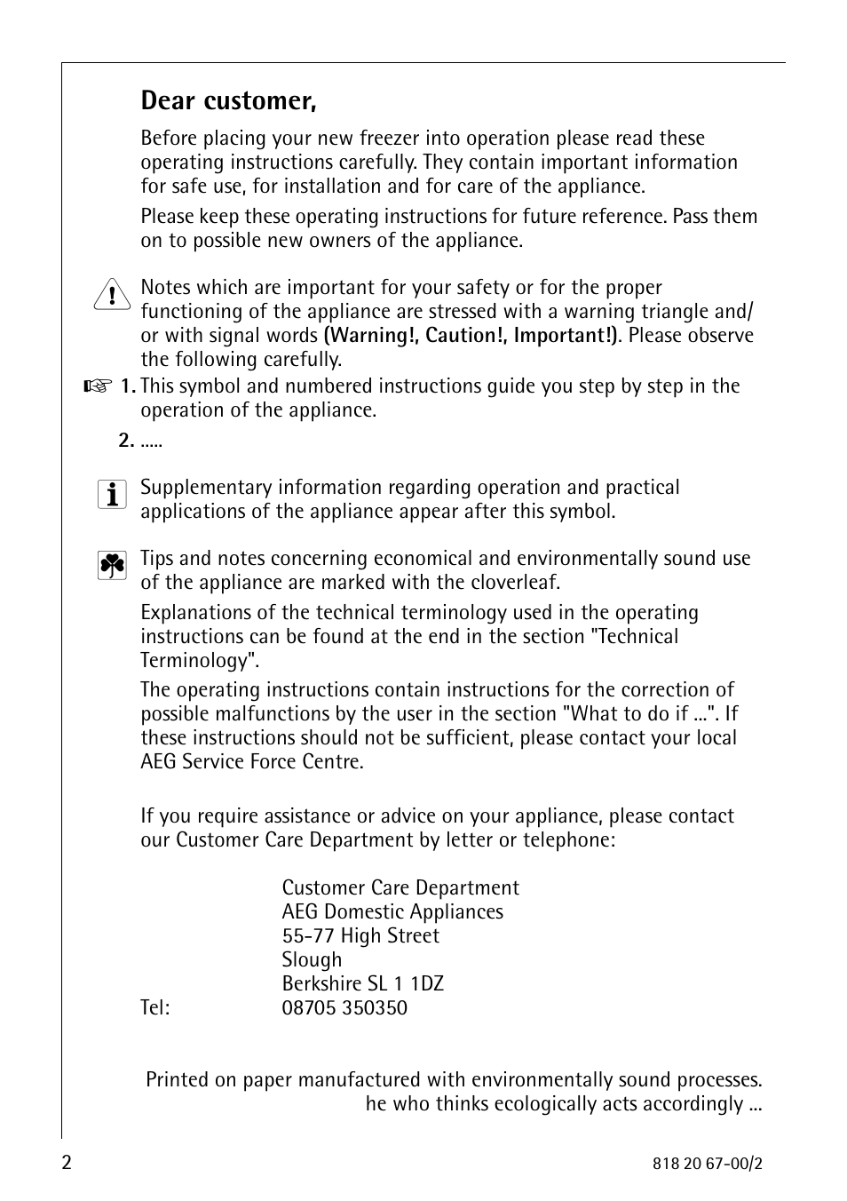 Dear customer | Electrolux 2498-6 GA User Manual | Page 2 / 32