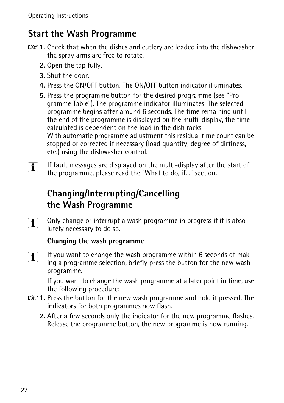 Start the wash programme | Electrolux 50760 i User Manual | Page 22 / 40