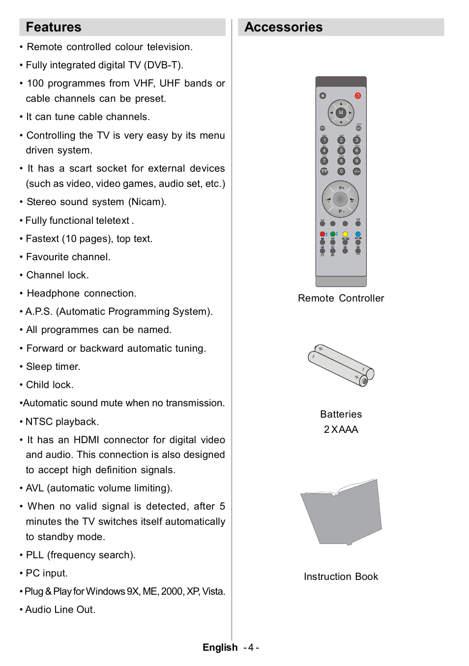 Features, Accessories, English - 4 | Electrolux ETV45000X User Manual | Page 5 / 52