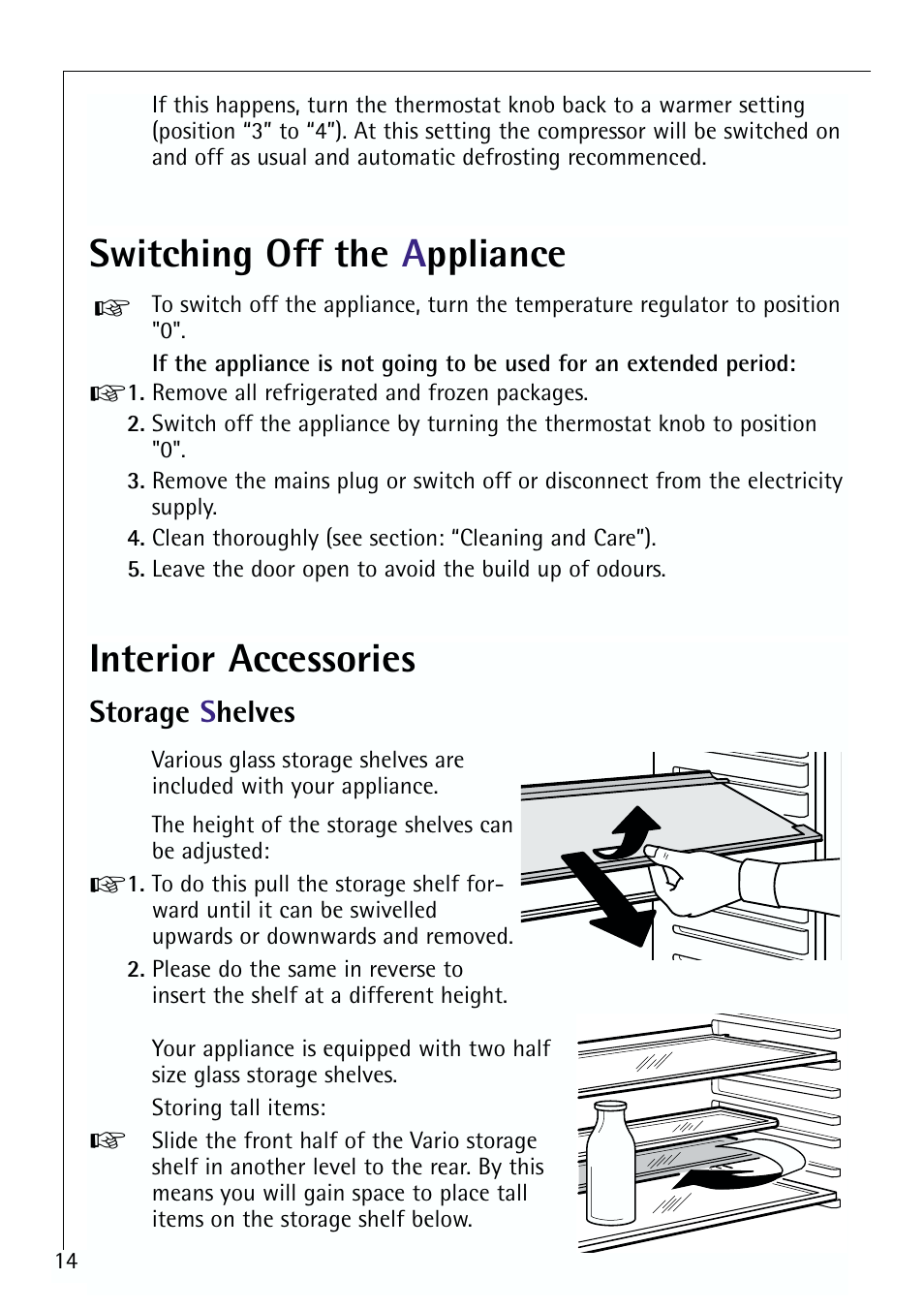 Interior accessories, Switching off the a ppliance | Electrolux 64150 TK User Manual | Page 14 / 28