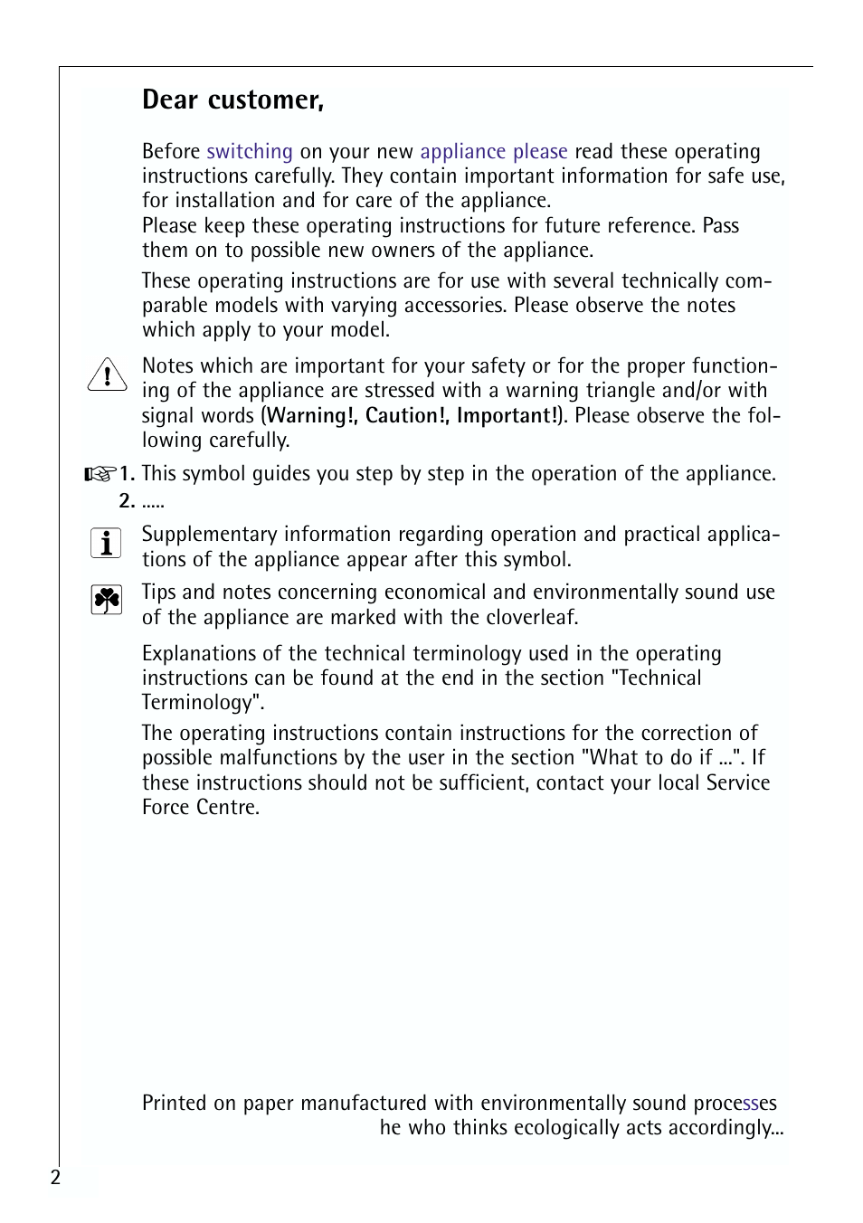 Dear customer | Electrolux 64150 TK User Manual | Page 2 / 28