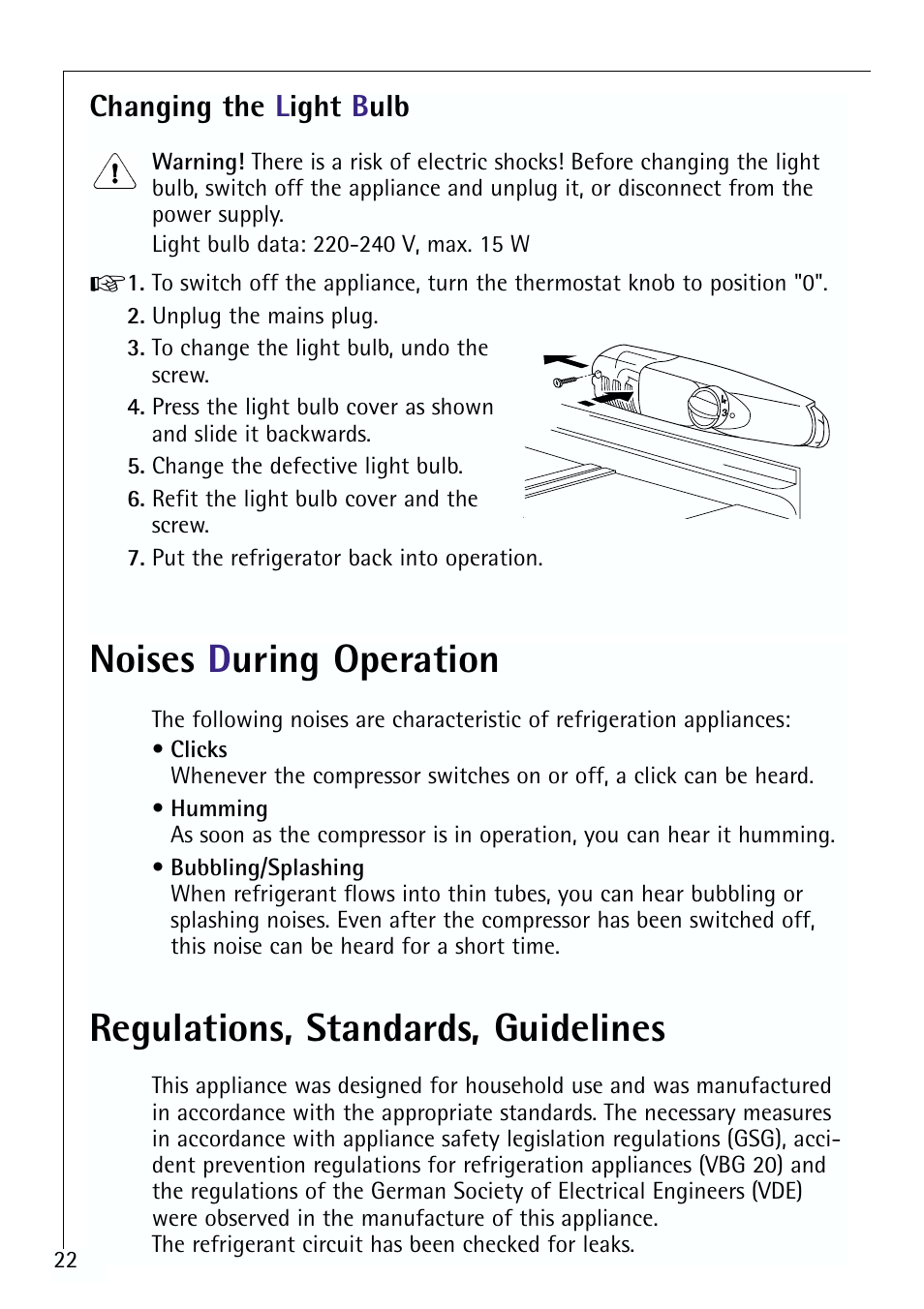 Noises d uring operation, Regulations, standards, guidelines | Electrolux 64150 TK User Manual | Page 22 / 28