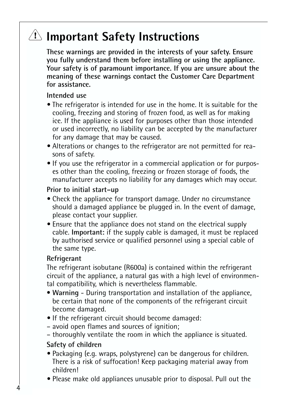 Important safety instructions | Electrolux 64150 TK User Manual | Page 4 / 28