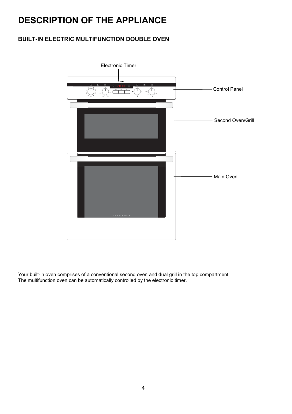 Description of the appliance, Built-in electric multifunction double oven | Electrolux D4101-4 User Manual | Page 4 / 48