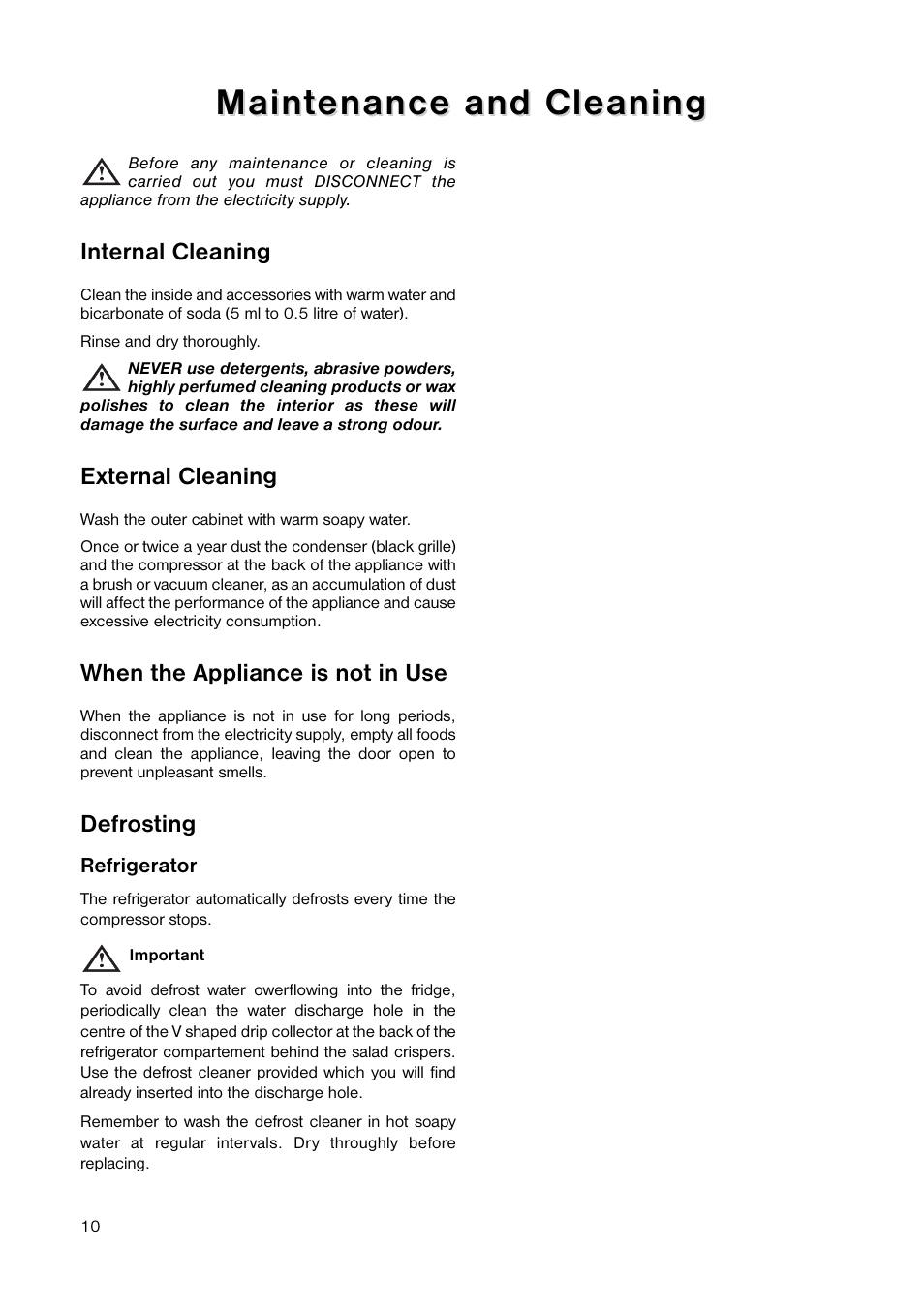 Maint, Maint enance and cleaning enance and cleaning | Electrolux ENB 3440 User Manual | Page 10 / 20