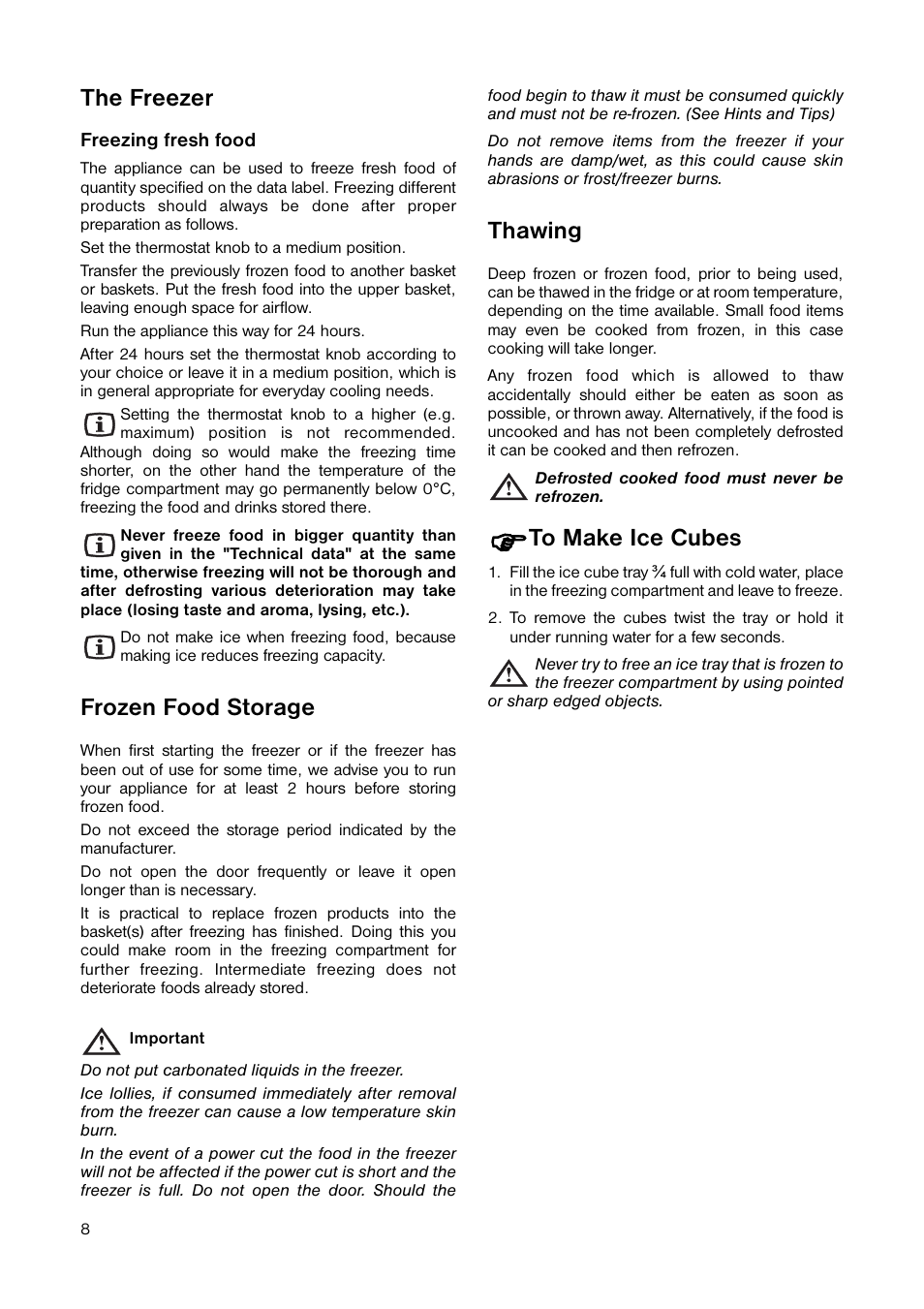 The freezer, Frozen food storage, Thawing | Electrolux ENB 3440 User Manual | Page 8 / 20