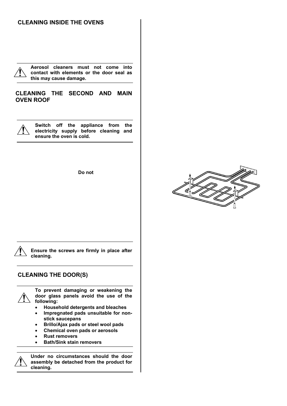 31 cleaning inside the ovens, Cleaning the second and main oven roof, Cleaning the door(s) | Electrolux D4101-5 User Manual | Page 31 / 44