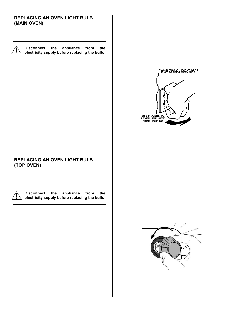 33 replacing an oven light bulb (main oven), Replacing an oven light bulb (top oven) | Electrolux D4101-5 User Manual | Page 33 / 44