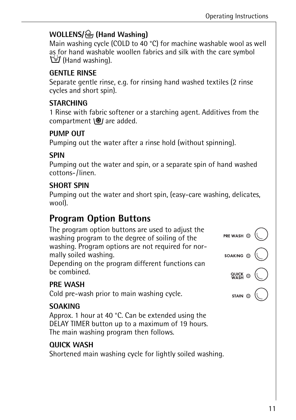 Program option buttons | Electrolux 86720 User Manual | Page 11 / 52