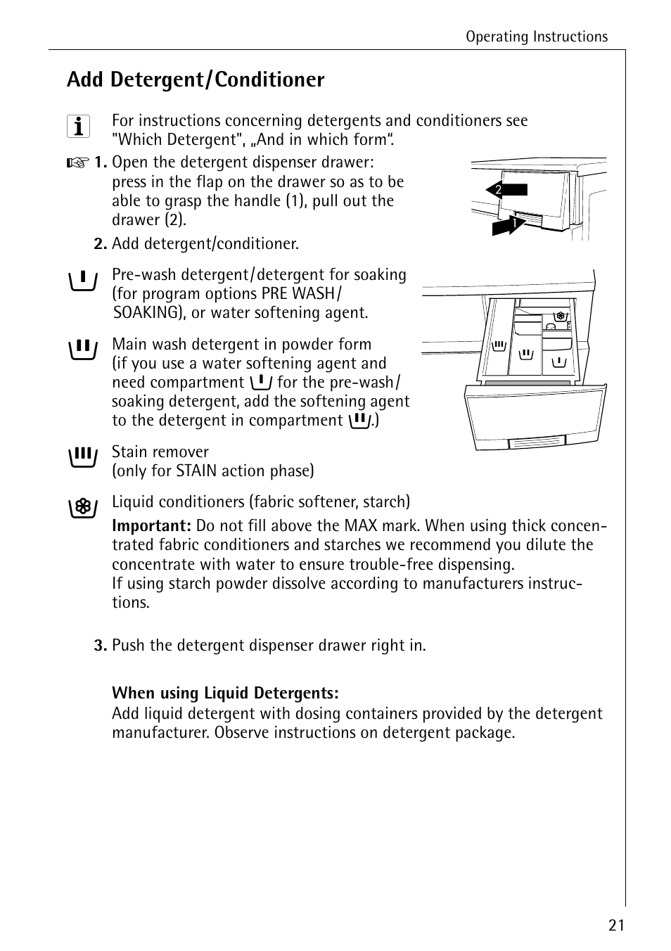Add detergent/conditioner | Electrolux 86720 User Manual | Page 21 / 52