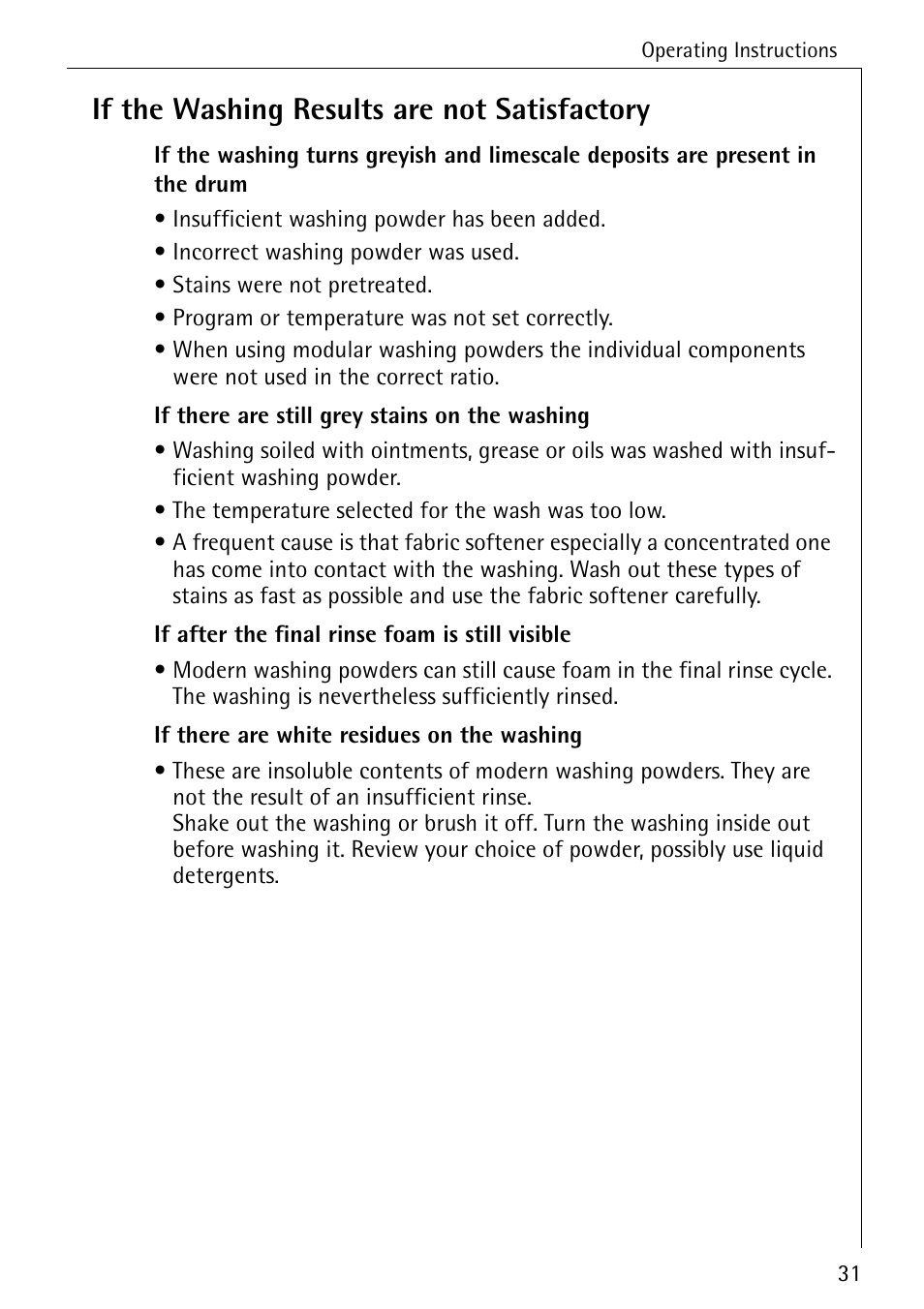 If the washing results are not satisfactory | Electrolux 86720 User Manual | Page 31 / 52