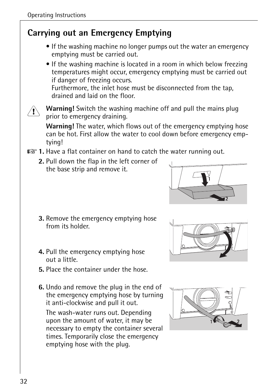 Carrying out an emergency emptying | Electrolux 86720 User Manual | Page 32 / 52