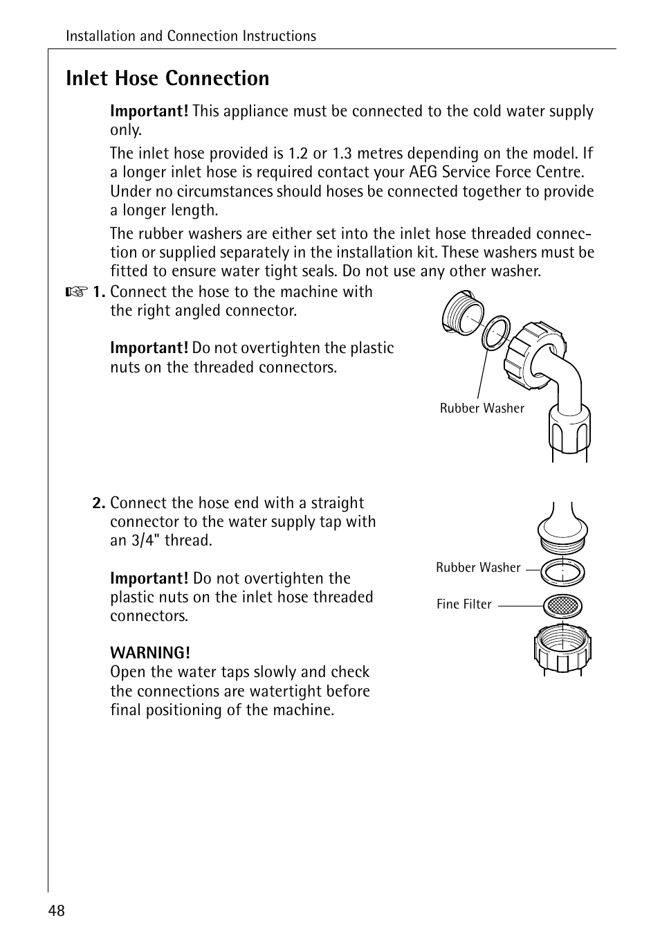 Inlet hose connection | Electrolux 86720 User Manual | Page 48 / 52