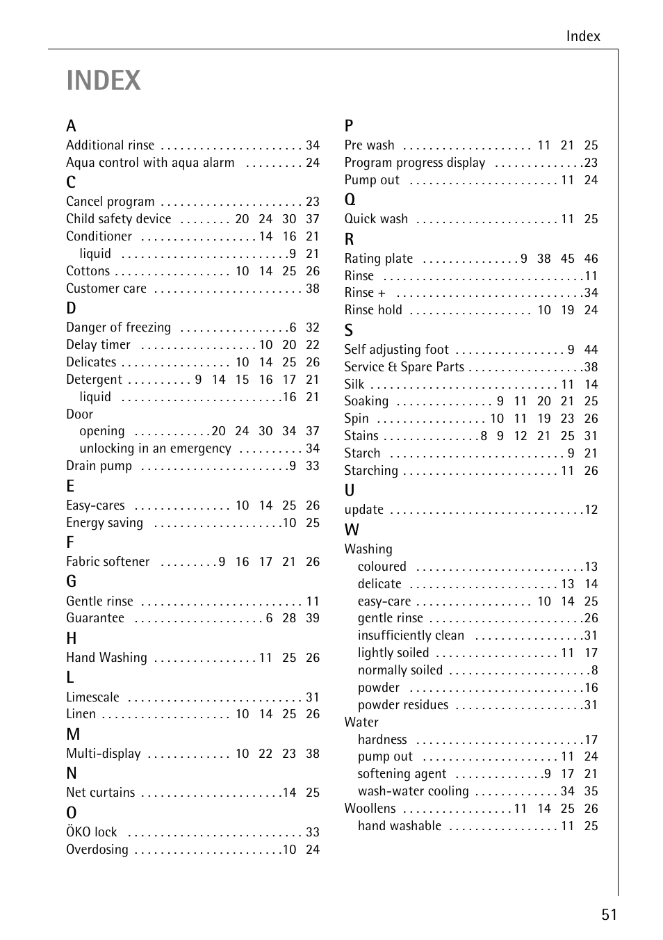 Index | Electrolux 86720 User Manual | Page 51 / 52