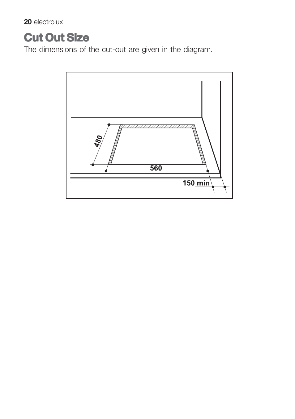 Cut out size | Electrolux U31216 EHG 7812 User Manual | Page 20 / 36