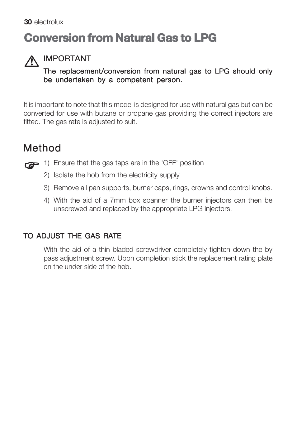 Conversion from natural gas to lpg | Electrolux U31216 EHG 7812 User Manual | Page 30 / 36