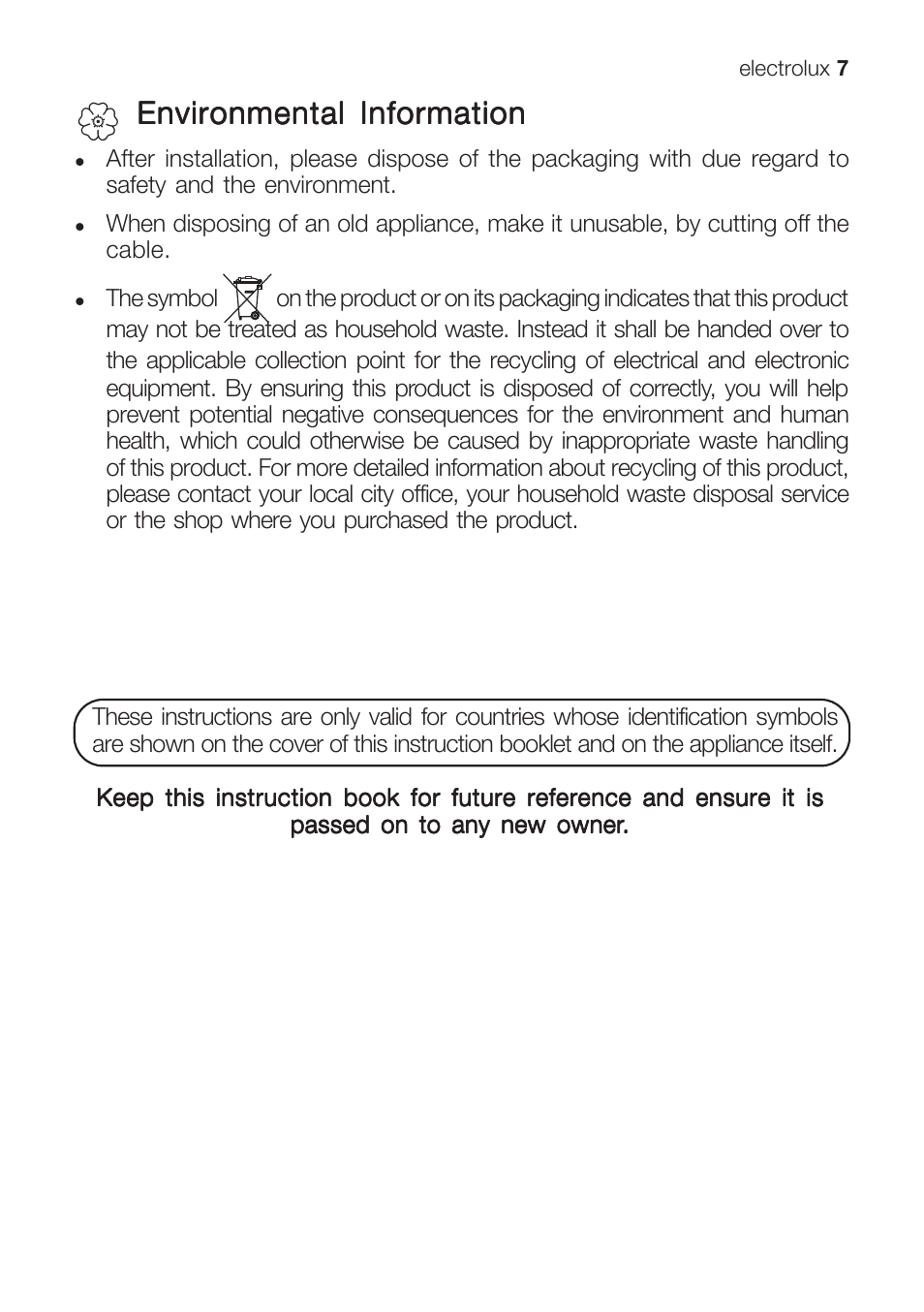 Environmental information | Electrolux U31216 EHG 7812 User Manual | Page 7 / 36