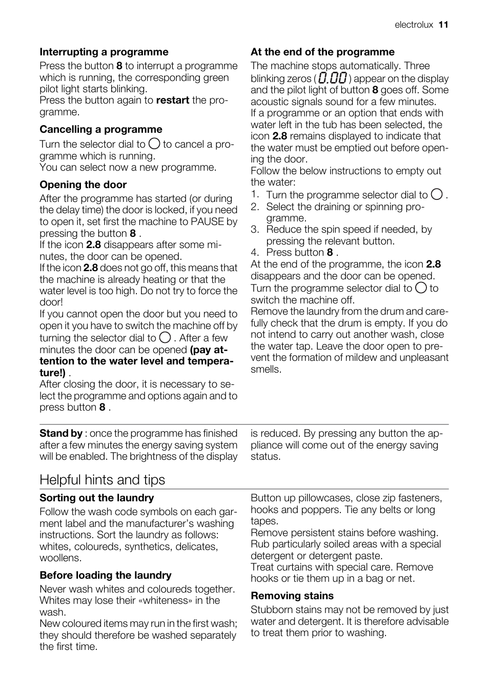 Helpful hints and tips | Electrolux EWF 127570W User Manual | Page 11 / 28