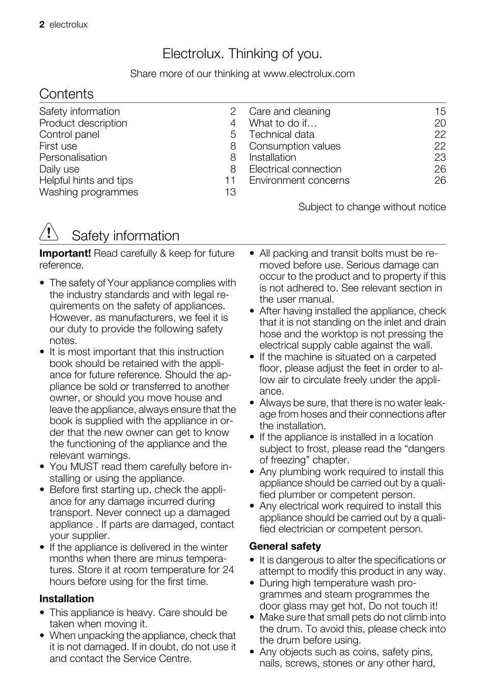 Electrolux EWF 127570W User Manual | Page 2 / 28