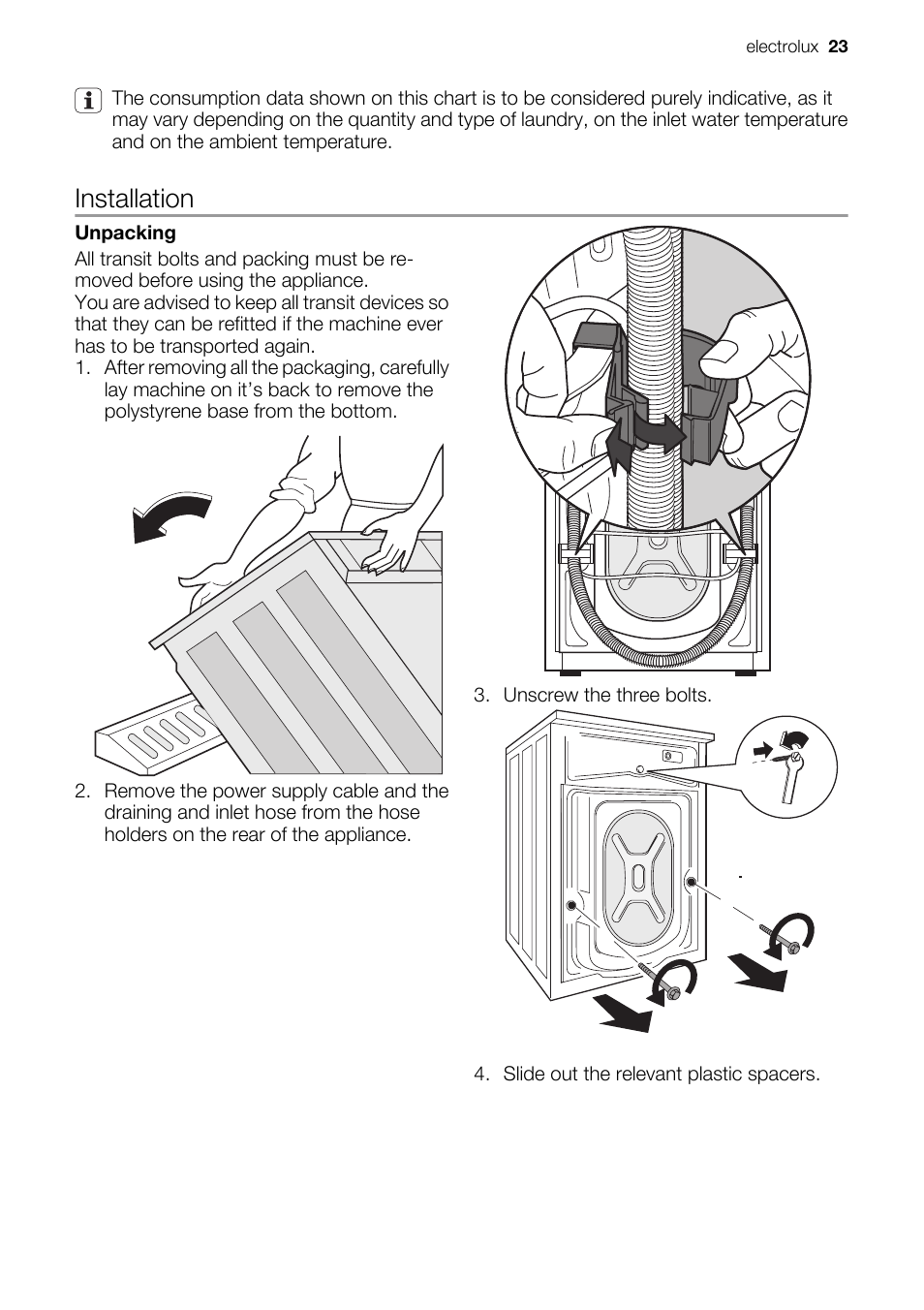 Installation | Electrolux EWF 127570W User Manual | Page 23 / 28