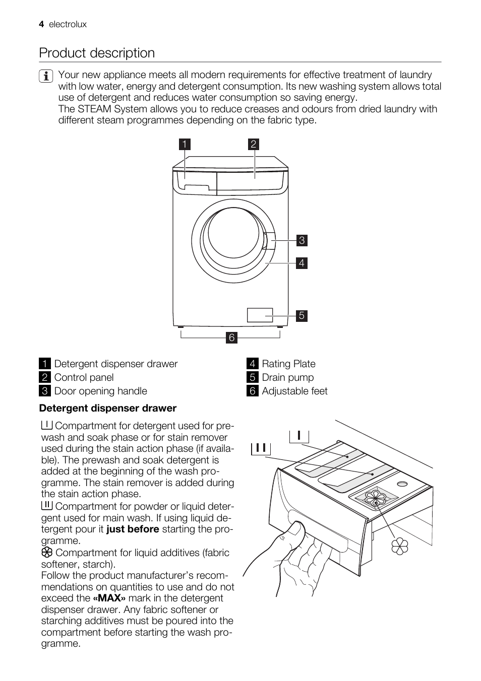 Product description | Electrolux EWF 127570W User Manual | Page 4 / 28