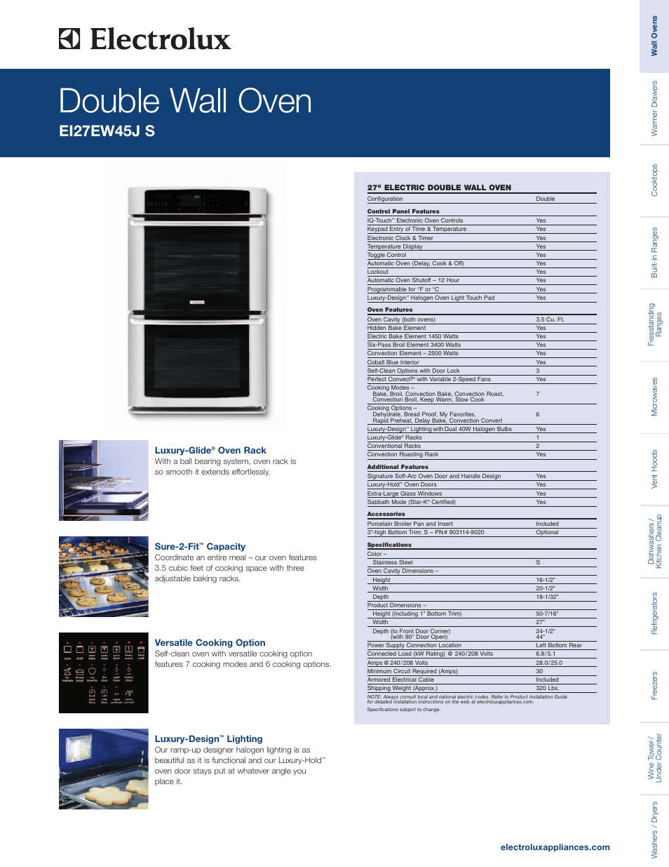 Electrolux DOUBLE WALL OVEN EI27EW45J S User Manual | 2 pages