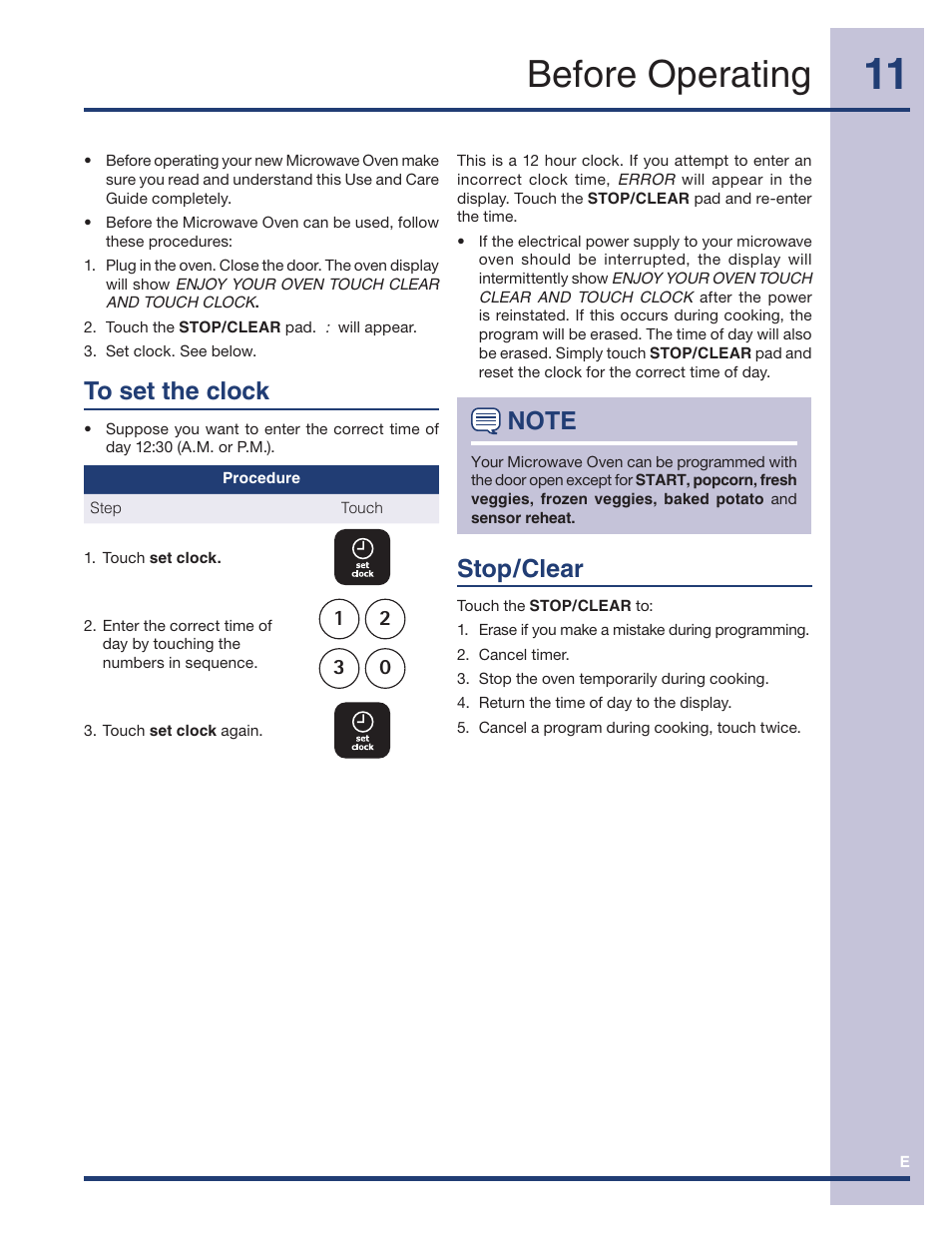 Before operating, Stop/clear | Electrolux TINSEB491MRR0 User Manual | Page 11 / 28