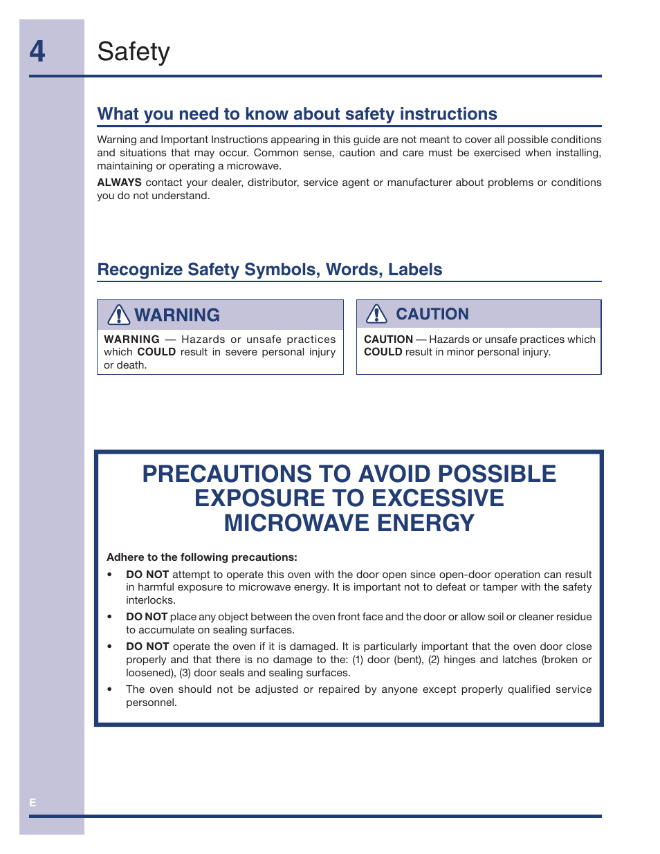 Safety, What you need to know about safety instructions, Recognize safety symbols, words, labels | Electrolux TINSEB491MRR0 User Manual | Page 4 / 28