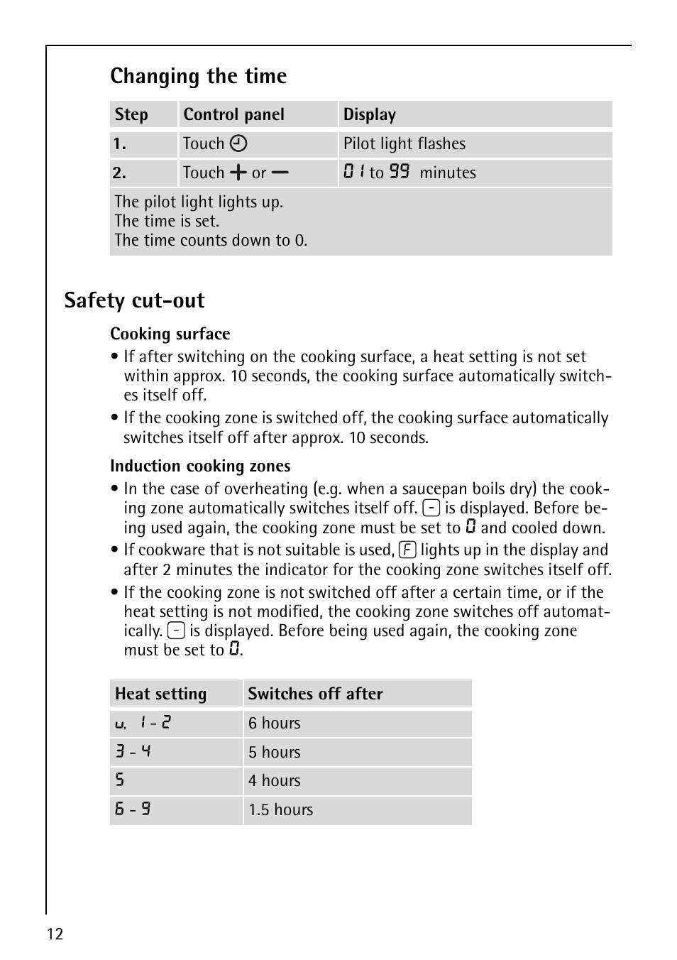 Changing the time, Safety cut-out | Electrolux U32098 FM4863-an User Manual | Page 12 / 32