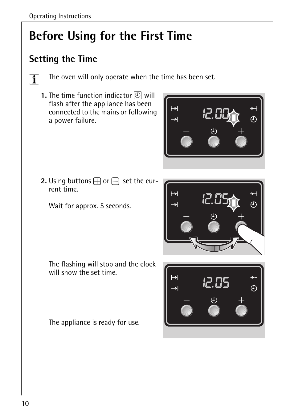 Before using for the first time, Setting the time | Electrolux B2100-1 User Manual | Page 10 / 56